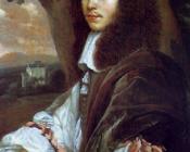 约翰内斯 梅滕斯 : Portrait of Christaen Huygens in a landscape a country house beyond